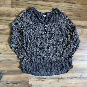 J. Jill Black and Cream Printed Long-Sleeve Henley Top